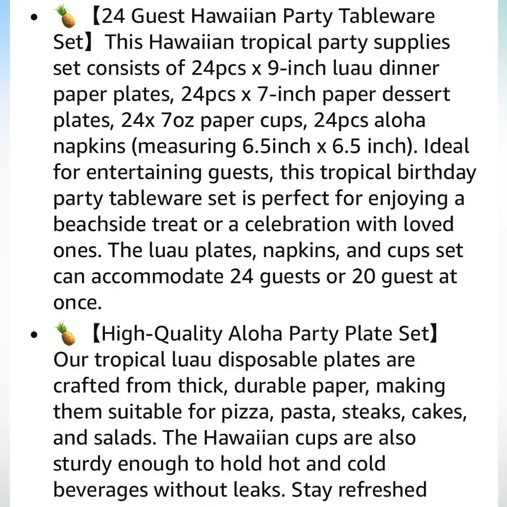 🍍Hawaiian laua Themed Party Supplies Set